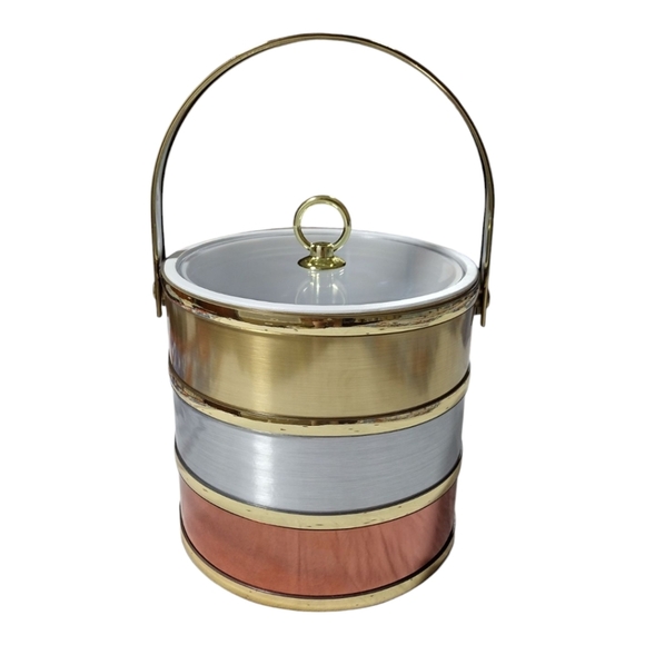 Vintage Towle Shelton‎ Designs Gold Silver and Copper Banded MCM Ice Bucket - Picture 1 of 12